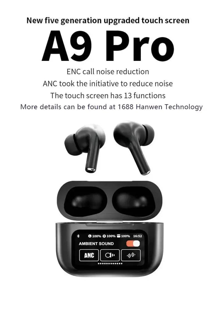 A9 Pro Wireless Earbuds with ENC & Smart Touch Screen